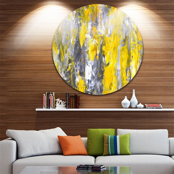 Designart Canada Gray and Yellow Pattern 38-in Round Metal Wall Art