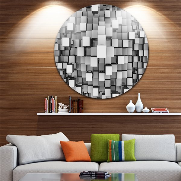 Toile ronde en métal, cubes noirs et gris, diamètre 11 po