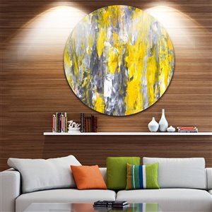 Toile ronde en métal, motif gris et jaune, diamètre 23"