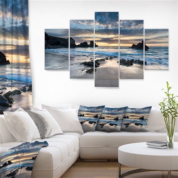 Designart Canada Beautiful Porthcothan Bay 60-in x 32-in 5 Panel Wall Art