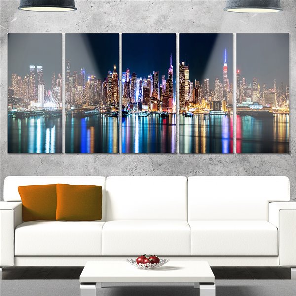 Designart Canada New York Midtown Night Panorama Print 28-in x 60-in 5 Panel Wall Art