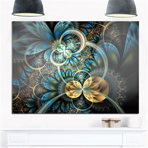 Tableau métallique, fleure fractale or et bleue, 40" x 30"