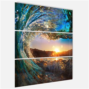 Designart Canada Coloured Ocean Waves 28-in x 36-in 3 Panel Wall Art