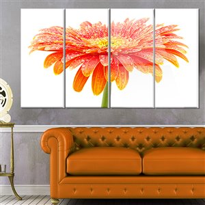 Designart Canada Large Orange Flower on White 28-in x 48-in 4 Panel Wall Art