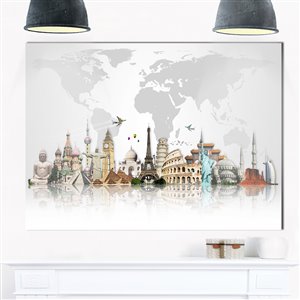 Toile en métal, monuments célèbres dans le monde, 30" x 40"