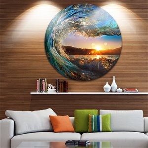 Designart Canada Ocean Waves 23-in Round Metal Wall Art