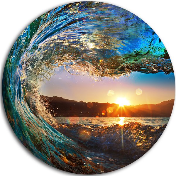 Designart Canada Ocean Waves 11-in Round Metal Wall Art