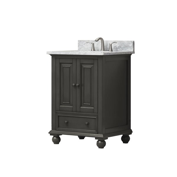 Meuble-lavabo simple Thompson d'Avanity de 25 po gris charbon avec comptoir de marbre de Carrare