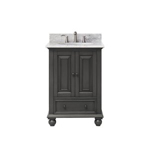 Meuble-lavabo simple Thompson d'Avanity de 25 po gris charbon avec comptoir de marbre de Carrare