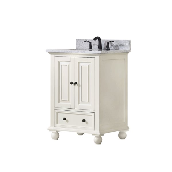 Avanity Thompson 25-in French White Single Sink Bathroom Vanity with Carrera Marble Top