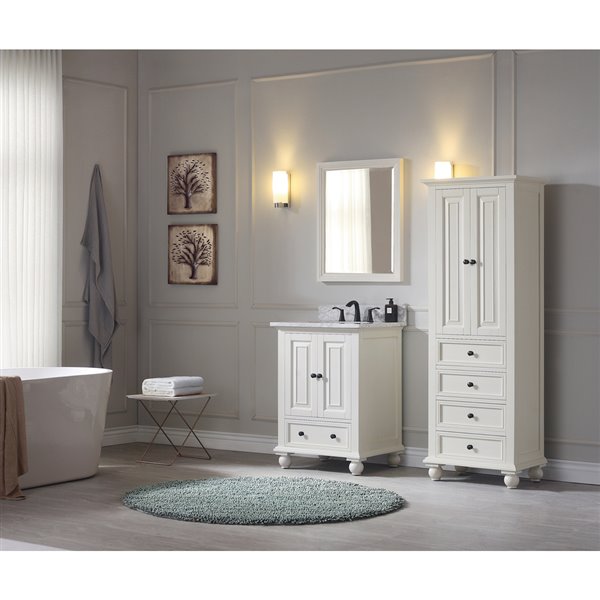 Avanity Thompson 25-in French White Single Sink Bathroom Vanity with Carrera Marble Top