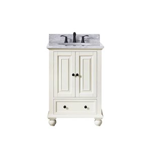 Avanity Thompson 25-in French White Single Sink Bathroom Vanity with Carrera Marble Top