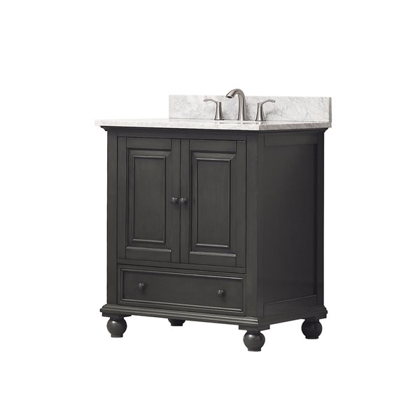 Meuble-lavabo simple Thompson d'Avanity de 31 po gris charbon avec comptoir de marbre de Carrare