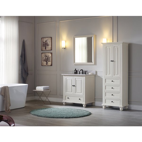 Avanity Thompson 31-in French White Single Sink Bathroom Vanity with Carrera Marble Top