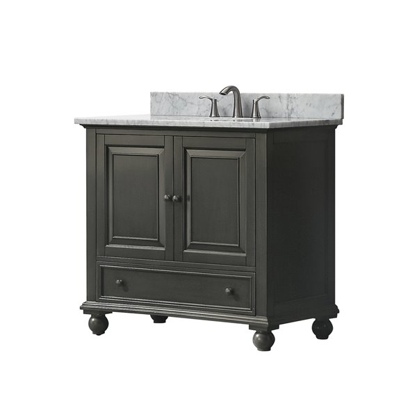 Meuble-lavabo simple Thompson d'Avanity de 37 po gris charbon avec comptoir de marbre de Carrare