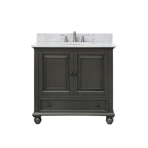 Meuble-lavabo simple Thompson d'Avanity de 37 po gris charbon avec comptoir de marbre de Carrare