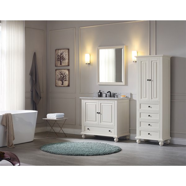 Meuble-lavabo simple Thompson d'Avanity de 37 po blanc français avec comptoir de marbre de Carrare