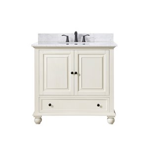 Meuble-lavabo simple Thompson d'Avanity de 37 po blanc français avec comptoir de marbre de Carrare