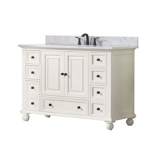 Avanity Thompson 49-in French White Single Sink Bathroom Vanity with Carrera Marble Top