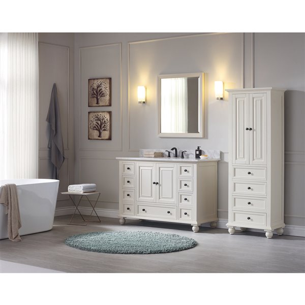 Avanity Thompson 49-in French White Single Sink Bathroom Vanity with Carrera Marble Top