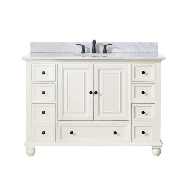 Avanity Thompson 49-in French White Single Sink Bathroom Vanity with Carrera Marble Top