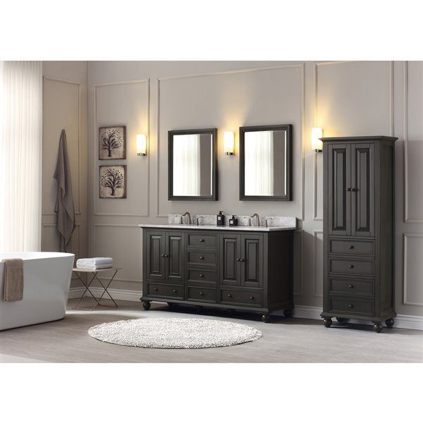 Meuble-lavabo double Thompson d'Avanity de 61 po gris charbon avec comptoir de marbre de Carrare