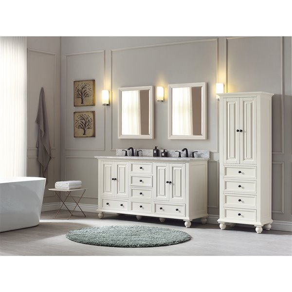 Meuble-lavabo double Thompson d'Avanity de 61 po blanc français avec comptoir de marbre de Carrare