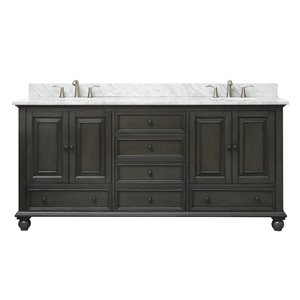 Meuble-lavabo double Thompson d'Avanity de 73 po gris charbon avec comptoir de marbre de Carrare