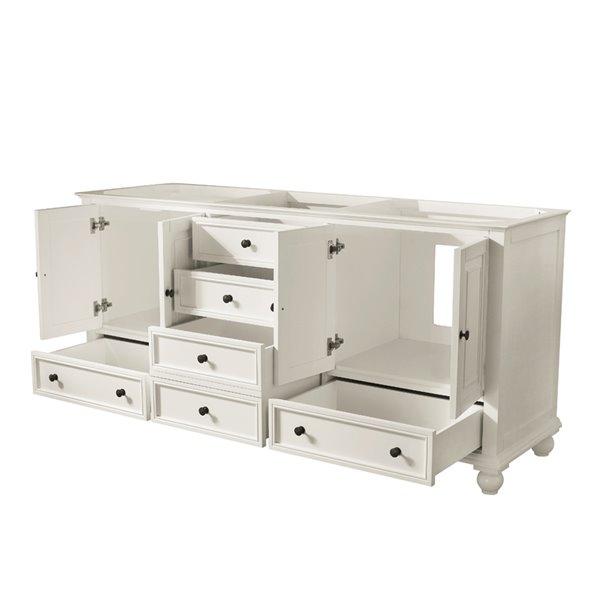 Meuble-lavabo double Thompson d'Avanity de 73 po blanc français avec comptoir de marbre de Carrare