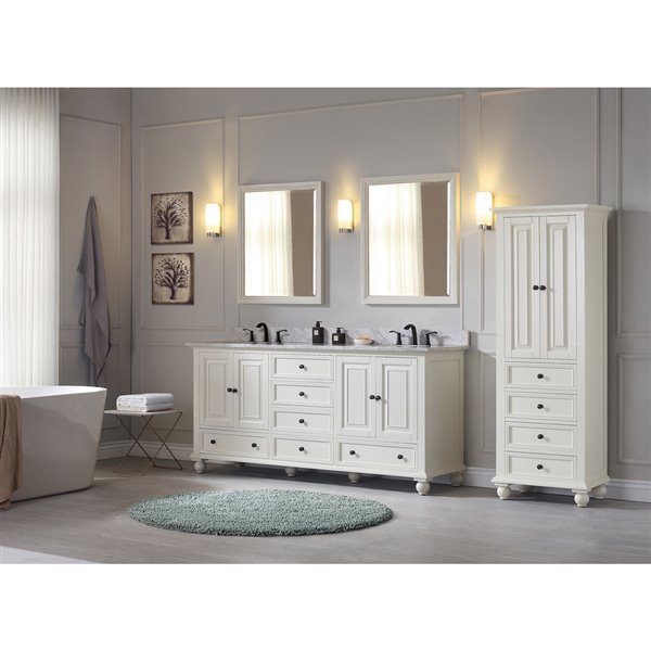 Meuble-lavabo double Thompson d'Avanity de 73 po blanc français avec comptoir de marbre de Carrare