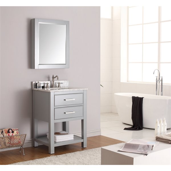 Meuble-lavabo simple Brooks d'Avanity de 25 po gris froid avec comptoir en marbre de Carrare