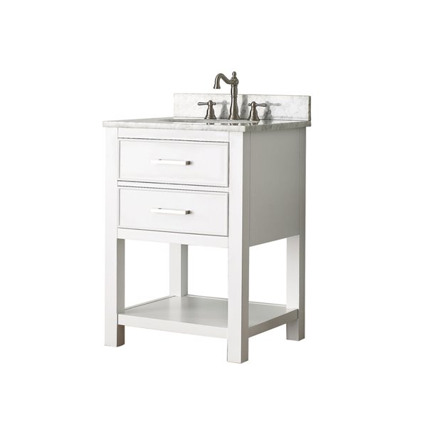 Avanity Brooks 25-in White Single Sink Bathroom Vanity with Carrera White Marble Top