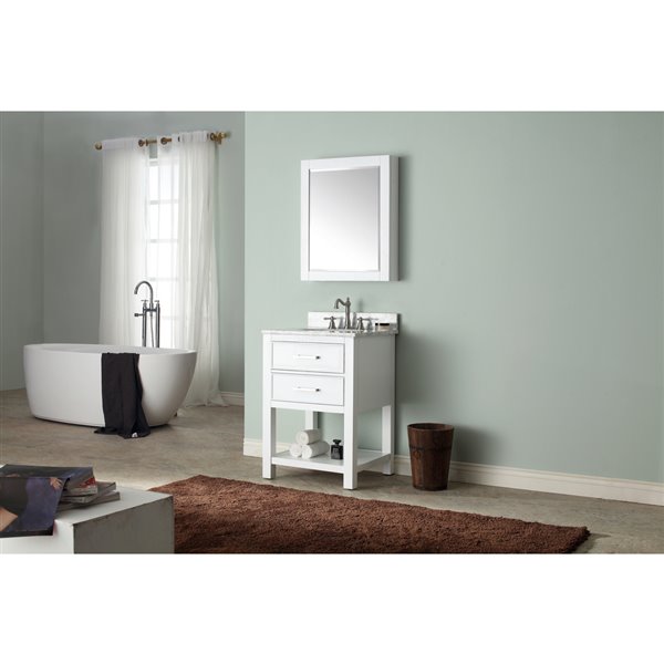 Avanity Brooks 25-in White Single Sink Bathroom Vanity with Carrera White Marble Top