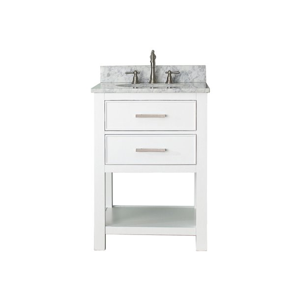 Avanity Brooks 25-in White Single Sink Bathroom Vanity with Carrera White Marble Top