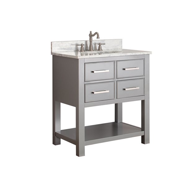 Avanity Brooks 31-in Chilled Grey Single Sink Bathroom Vanity with Carrera White Marble Top