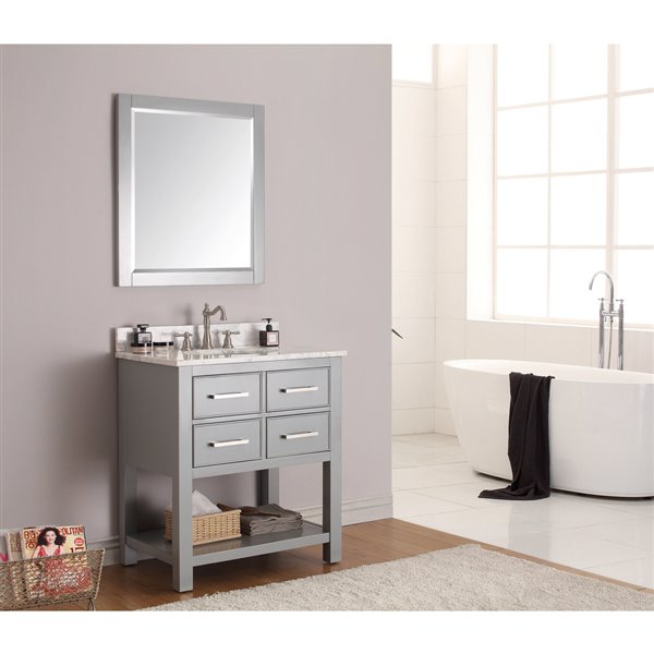 Avanity Brooks 31-in Chilled Grey Single Sink Bathroom Vanity with Carrera White Marble Top