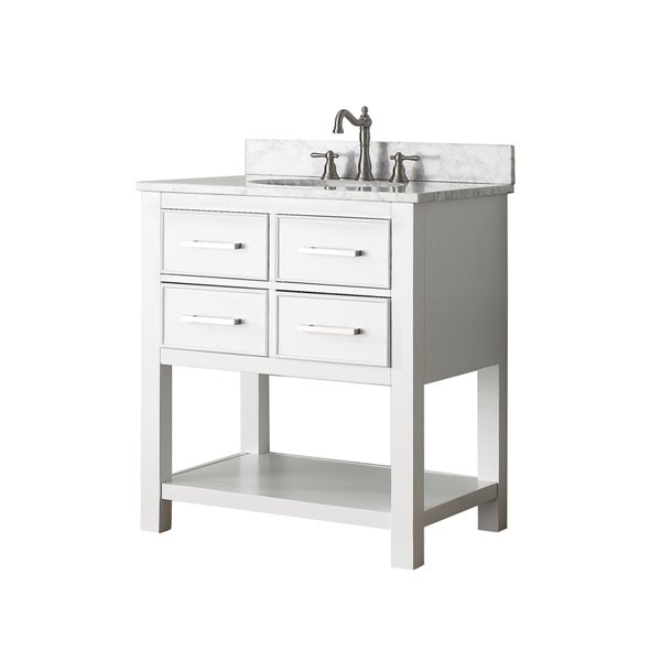 Avanity Brooks 31-in White Single Sink Bathroom Vanity with Carrera White Marble Top