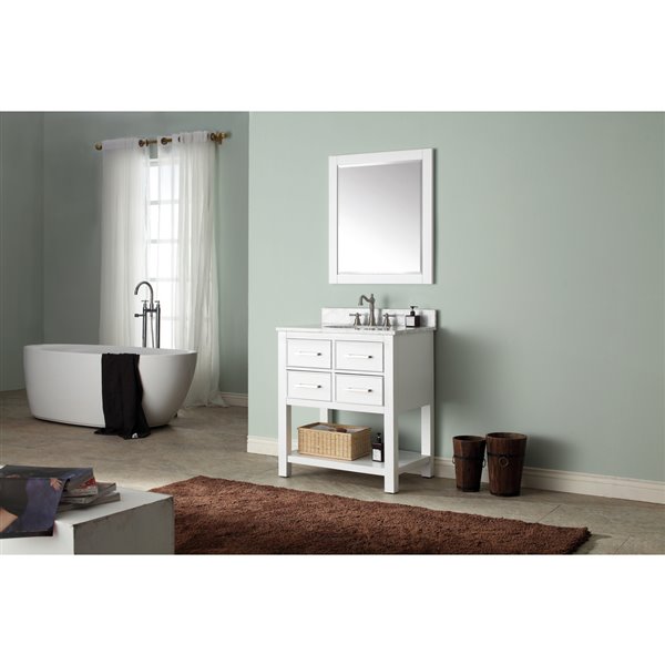 Avanity Brooks 31-in White Single Sink Bathroom Vanity with Carrera White Marble Top