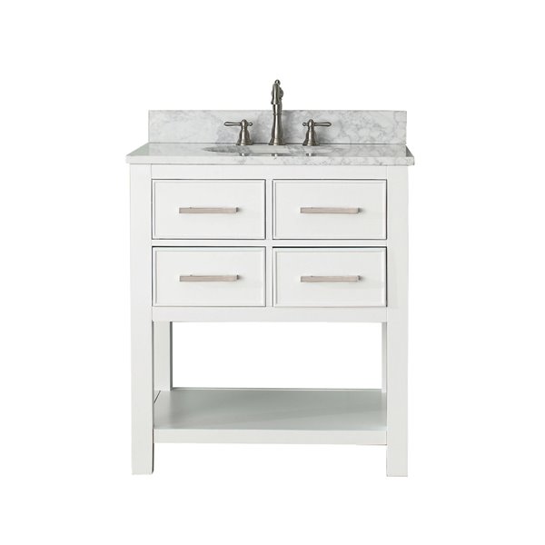 Avanity Brooks 31-in White Single Sink Bathroom Vanity with Carrera White Marble Top