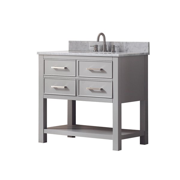 Meuble-lavabo simple Brooks d'Avanity de 37 po gris froid avec comptoir en marbre de Carrare