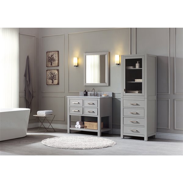 Meuble-lavabo simple Brooks d'Avanity de 37 po gris froid avec comptoir en marbre de Carrare