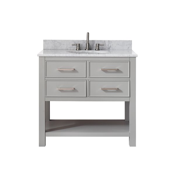 Meuble-lavabo simple Brooks d'Avanity de 37 po gris froid avec comptoir en marbre de Carrare