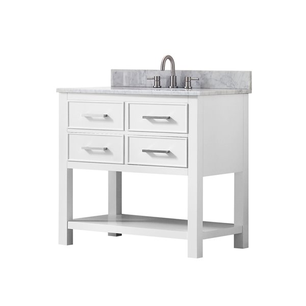 Meuble-lavabo simple Brooks d'Avanity de 37 po blanc avec comptoir en marbre de Carrare