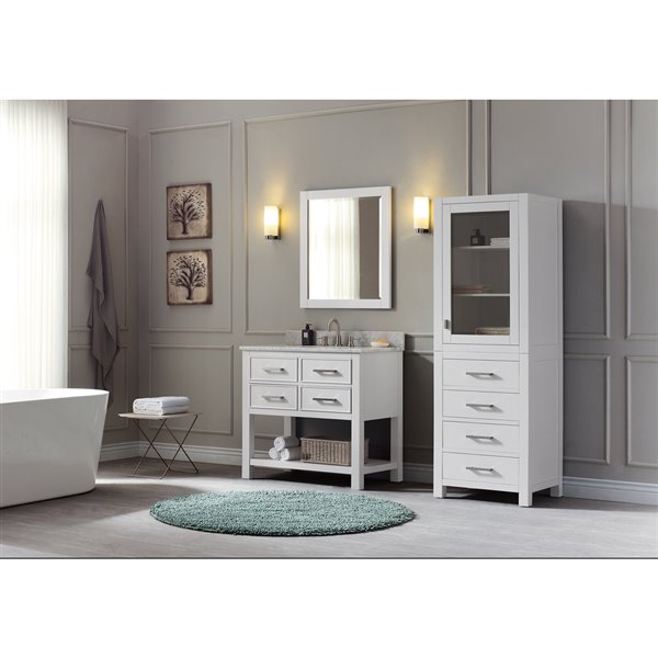 Meuble-lavabo simple Brooks d'Avanity de 37 po blanc avec comptoir en marbre de Carrare