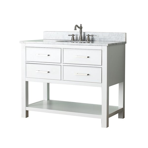 Meuble-lavabo simple Brooks d'Avanity de 43 po blanc avec comptoir en marbre de Carrare