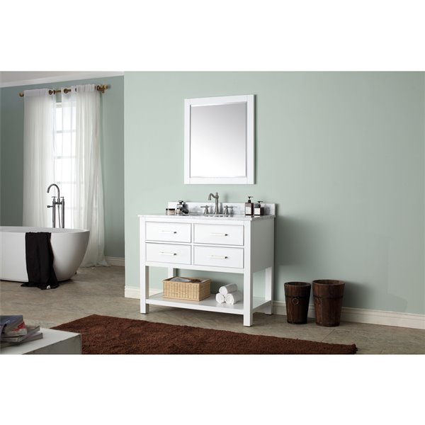 Meuble-lavabo simple Brooks d'Avanity de 43 po blanc avec comptoir en marbre de Carrare