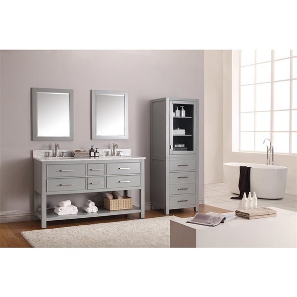 Avanity Brooks 61-in Chilled Grey Double Sink Bathroom Vanity with Carrera White Marble Top