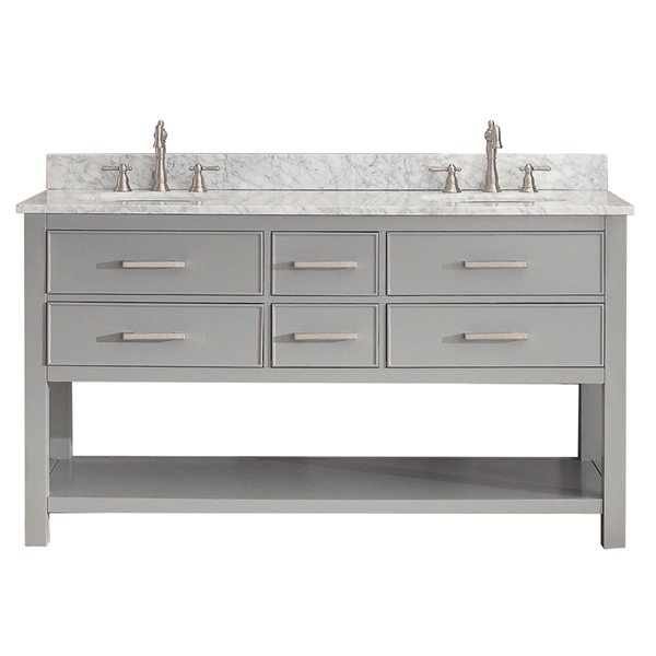 Avanity Brooks 61-in Chilled Grey Double Sink Bathroom Vanity with Carrera White Marble Top