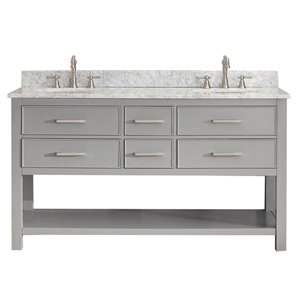 Avanity Brooks 61-in Chilled Grey Double Sink Bathroom Vanity with Carrera White Marble Top