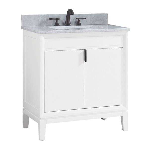 Meuble-lavabo simple Emma d'Avanity de 31 po gris blanc avec comptoir en marbre de Carrare